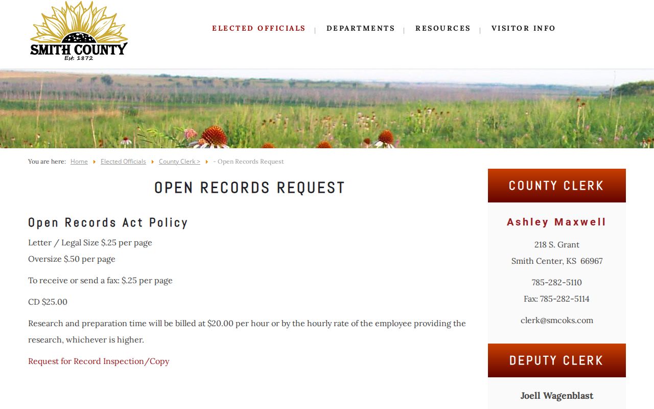 Smith County Kansas open records policy and fee schedule