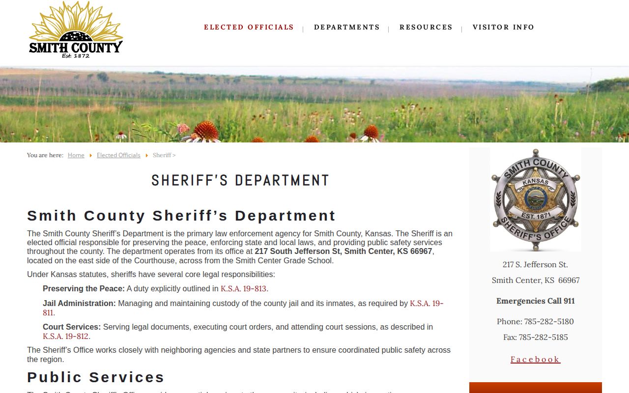 Official Smith County Kansas Sheriff's Office contact page